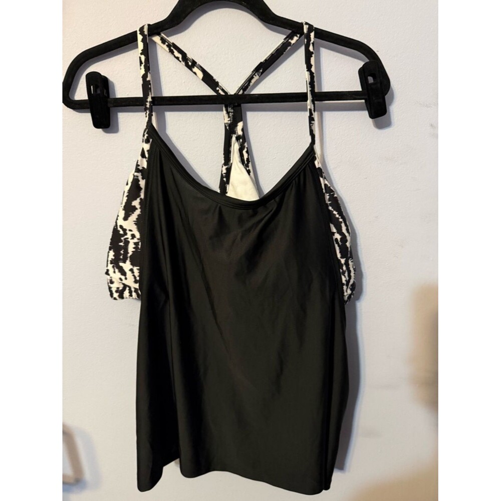Xersion Black and White Tankini Swim Top